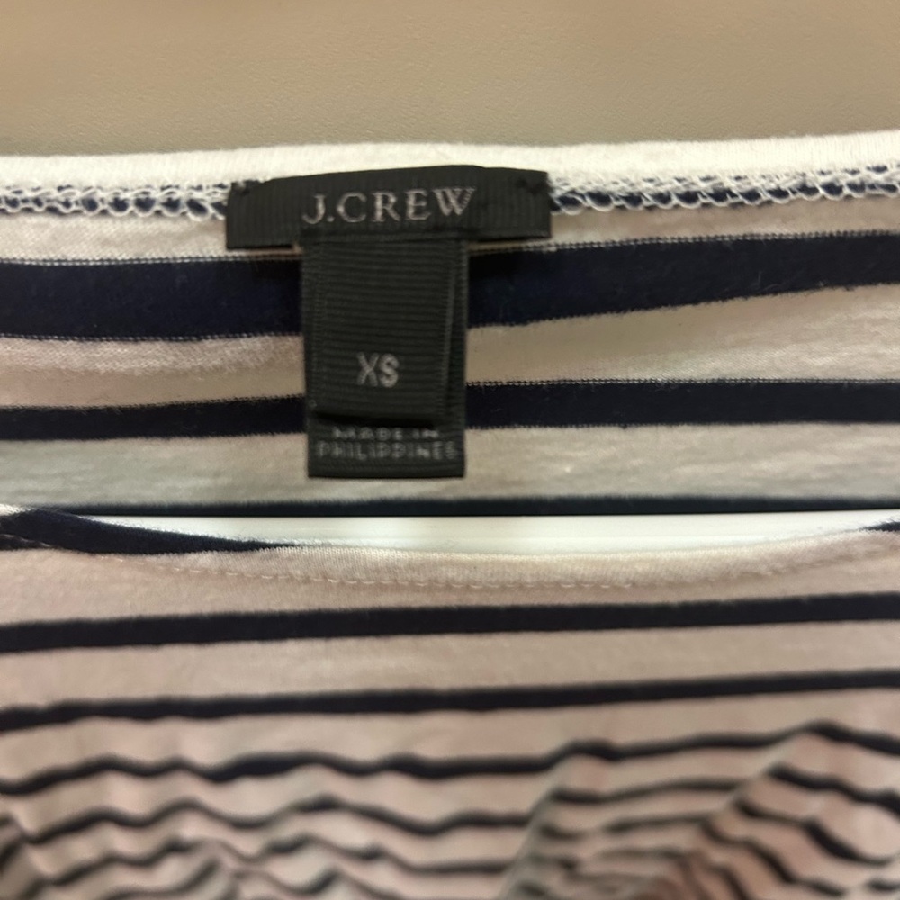 J. Crew Navy and White Striped Long Sleeve Top With Red Accent Stripes - Picture 3 of 5